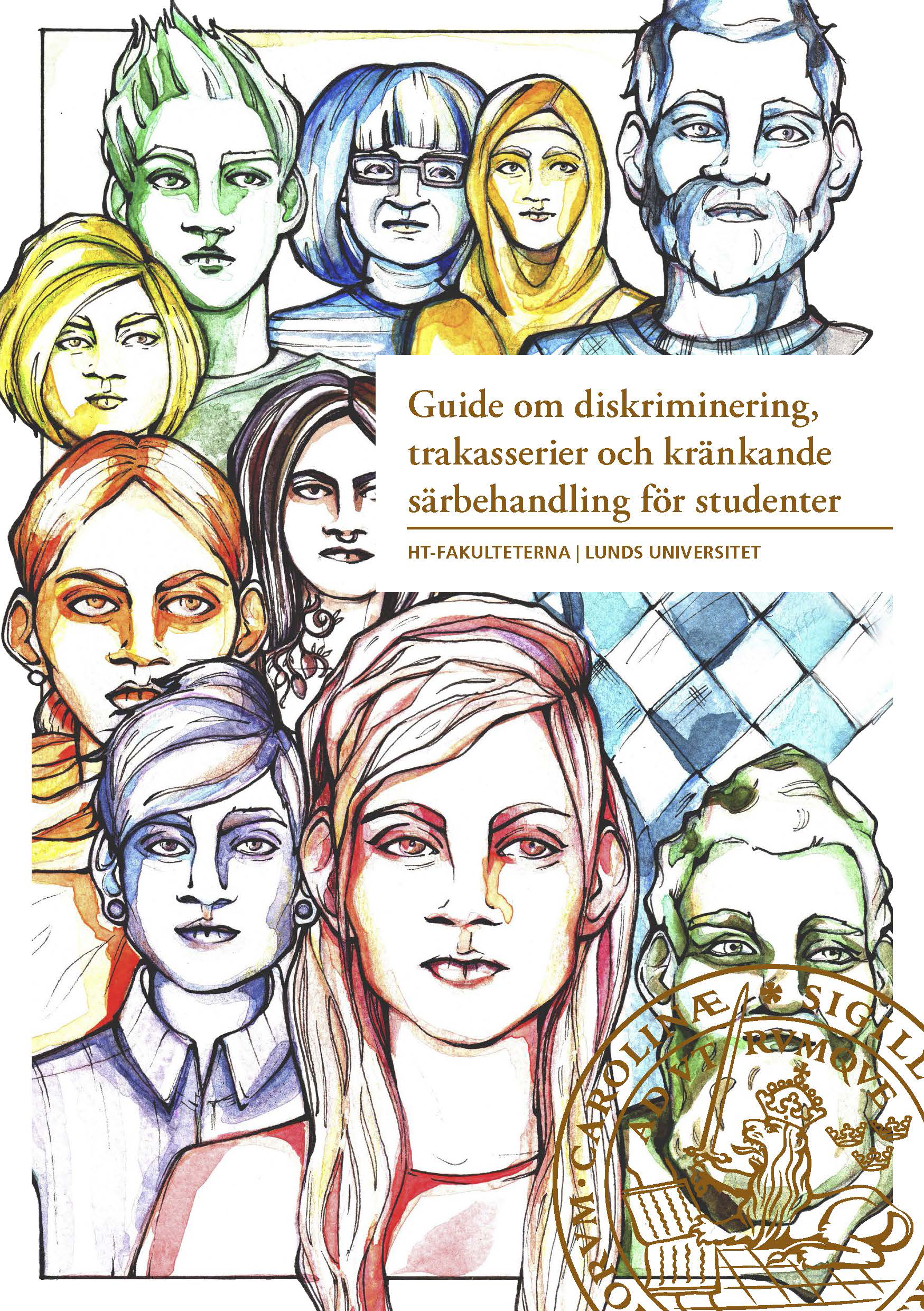 Omslag till broschyren Guide om diskriminering, trakasserier och kränkande särbehandling för studenter